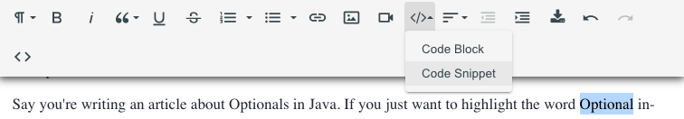 Code snippet menu option